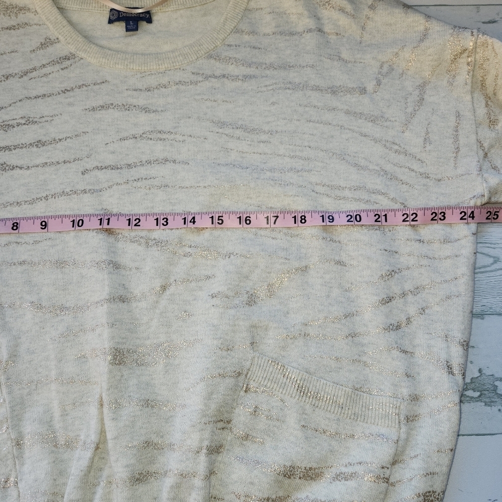 Democracy Women Sweater Pockets Cream Beige 100% Cotton Size Large - Picture 5 of 10